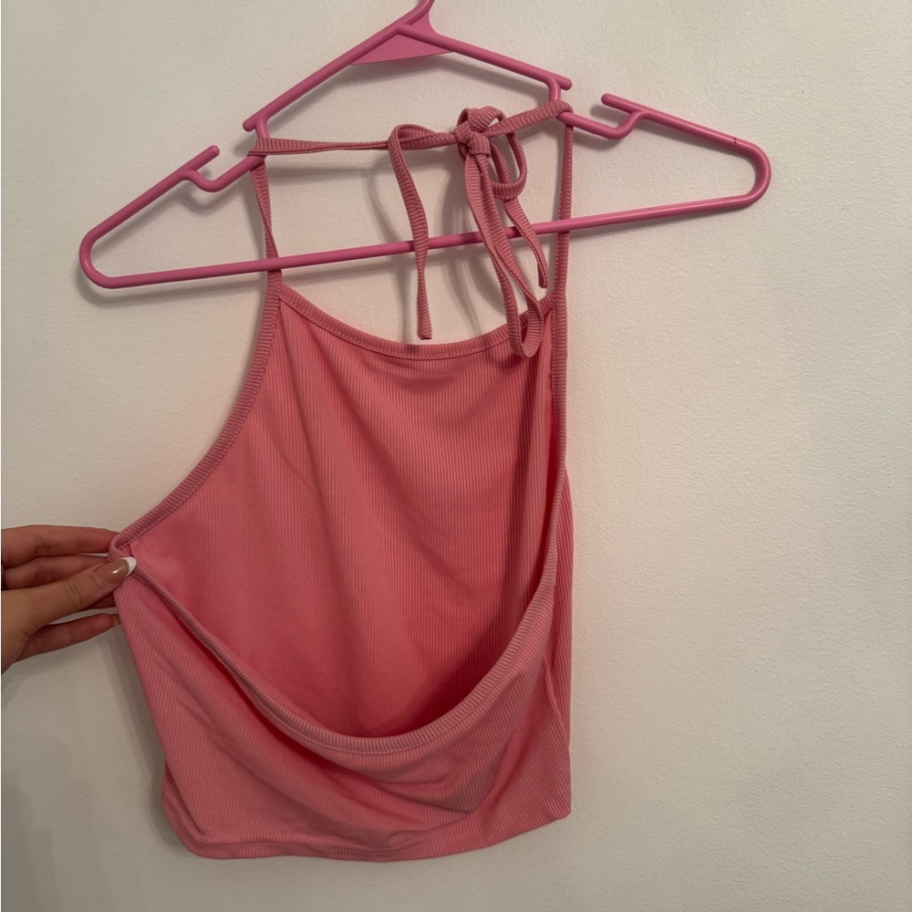 Pink Halter Neck Ribbed Top - Picture 2 of 2
